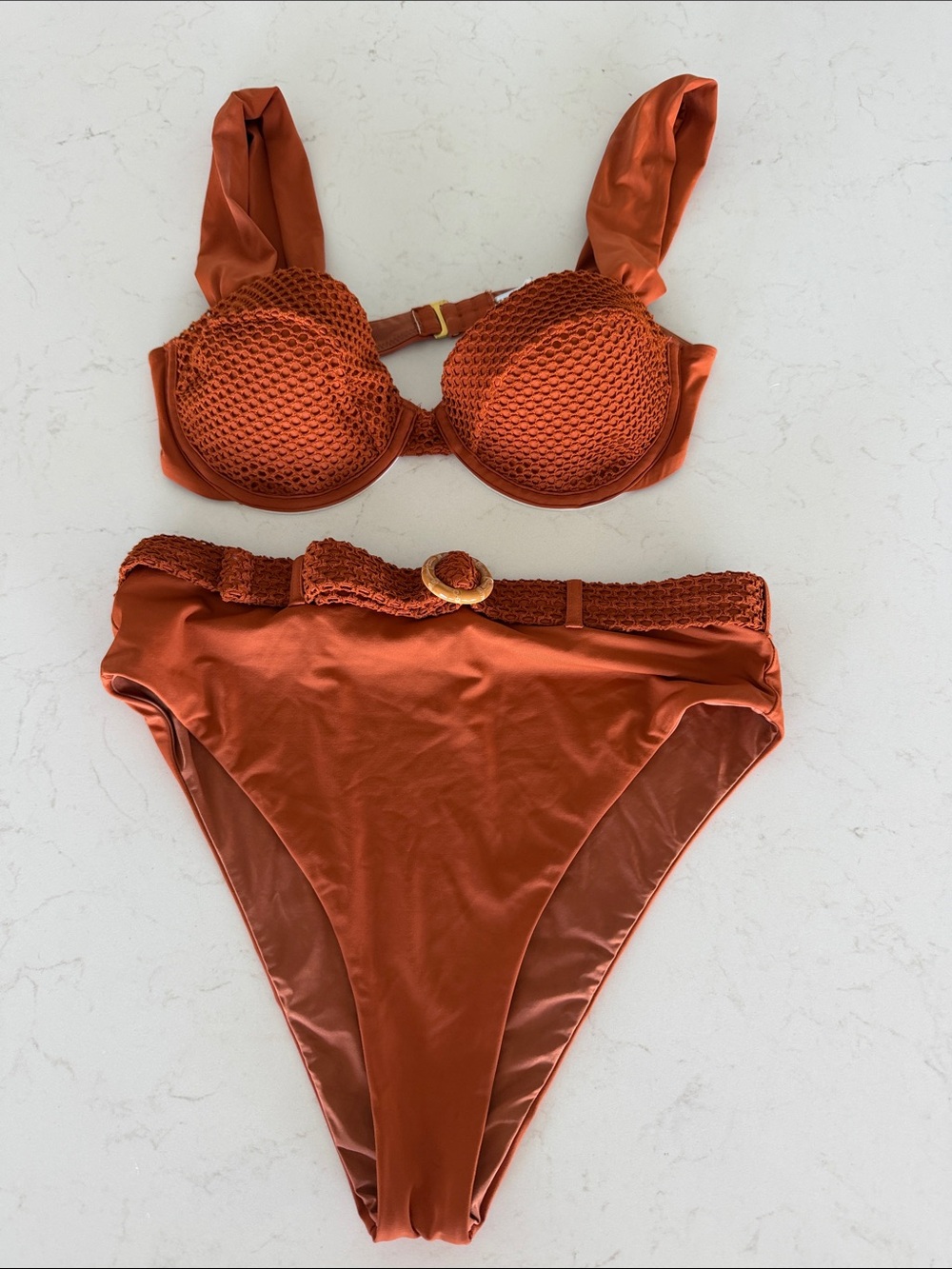 WeWoreWhat Rust Orange Crochet-Trim Bikini